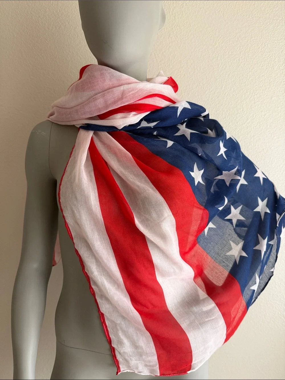 Patriotic AMERICAN Red White and Blue Stars Scarf
